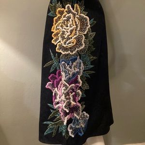 Vintage Vivienne Tam Embroidered Floral Denim Skirt